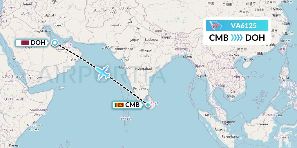 VA6125 Virgin Australia Flight Map: Colombo to Doha