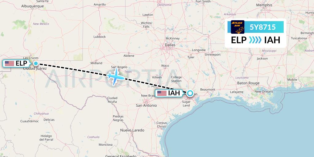 5Y8715 Atlas Air Flight Map: El Paso to Houston