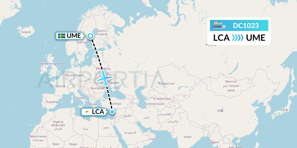 DC1023 Braathens Regional Flight Map: Larnaca to Umea