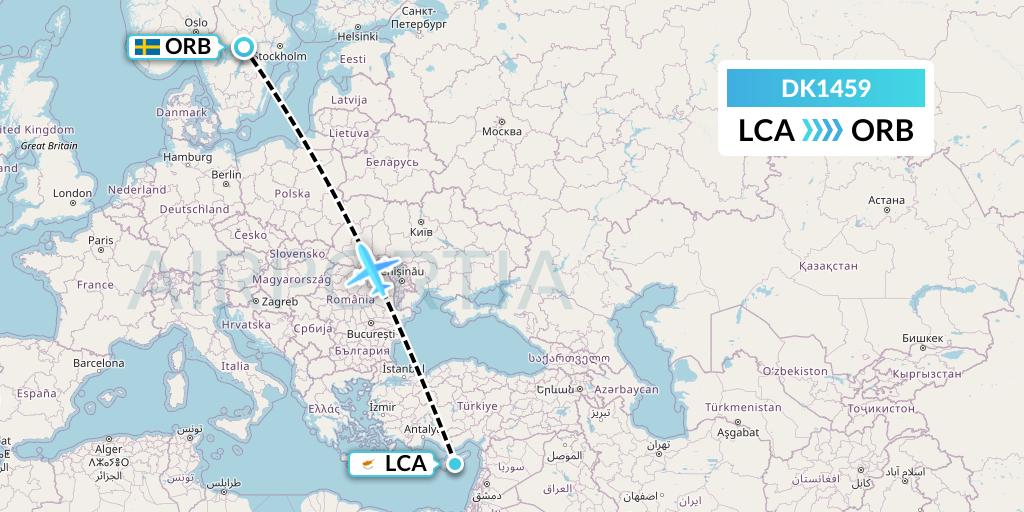 DK1459 Thomas Cook Airlines Scandinavia Flight Map: Larnaca to Orebro