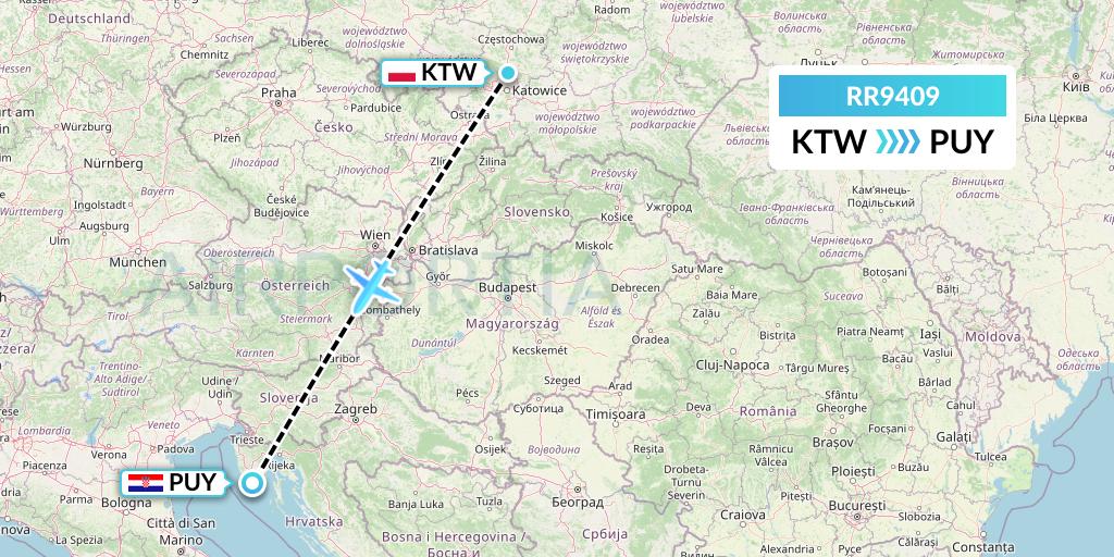 RR9409 Royal Air Force Flight Map: Katowice to Pula