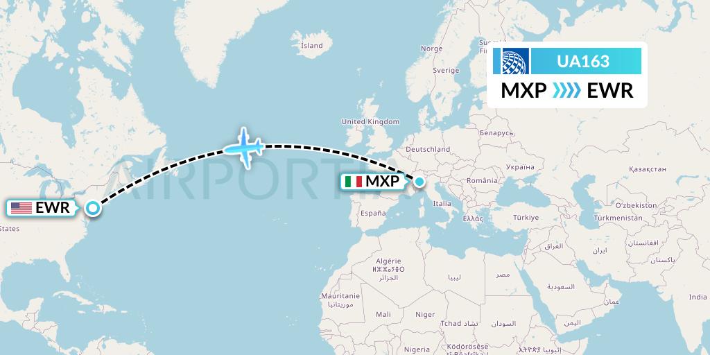UA163 United Airlines Flight Map: Milan to New York