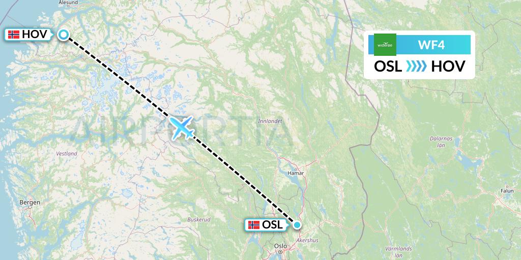 WF4 Wideroe Flight Map: Oslo to Orsta Volda