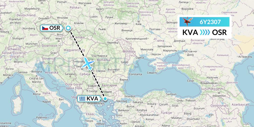 6Y2307 SmartLynx Flight Map: Kavala to Ostrava