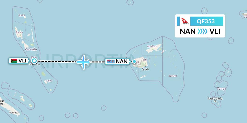 QF353 Qantas Flight Map: Nadi to Port Vila