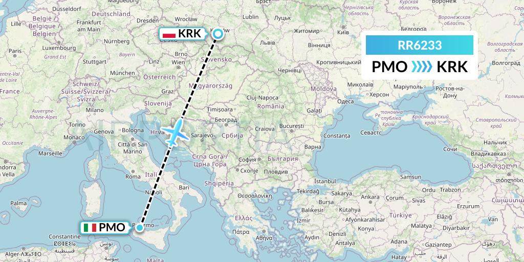 RR6233 Royal Air Force Flight Map: Palermo to Krakow
