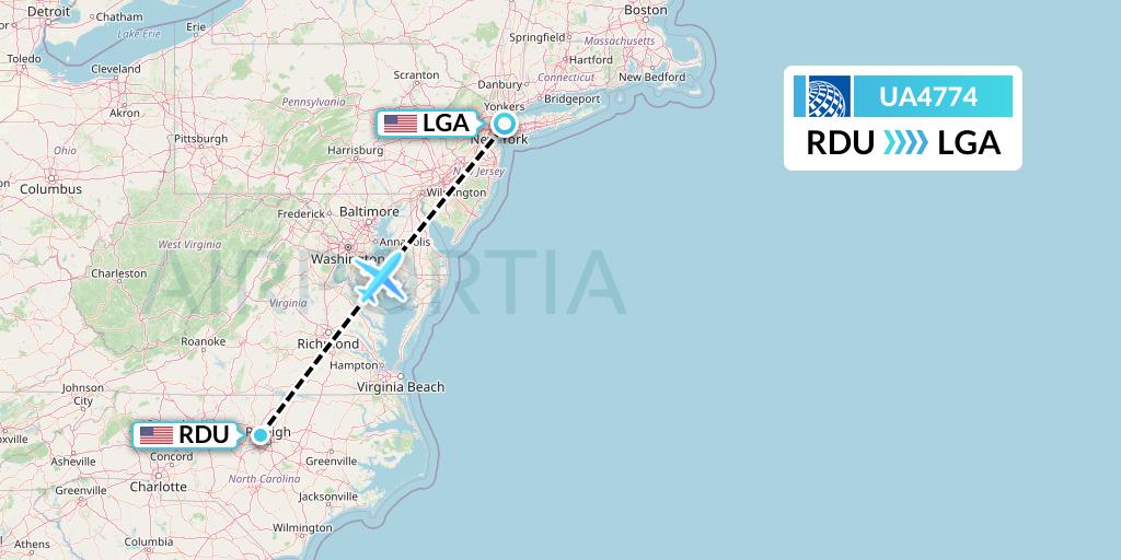 UA4774 United Airlines Flight Map: Raleigh-Durham to New York