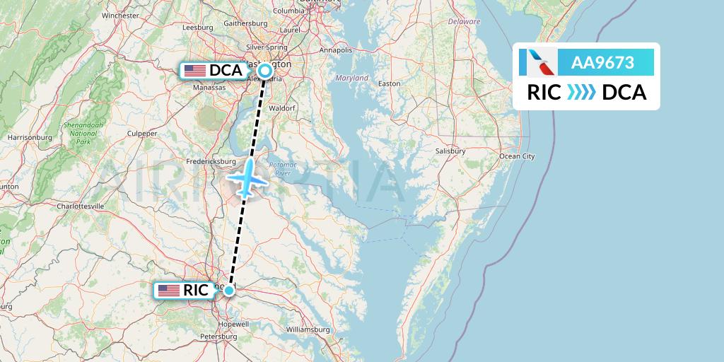 AA9673 American Airlines Flight Map: Richmond to Washington