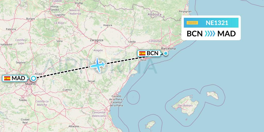 NE1321 Nesma Airlines Flight Map: Barcelona to Madrid