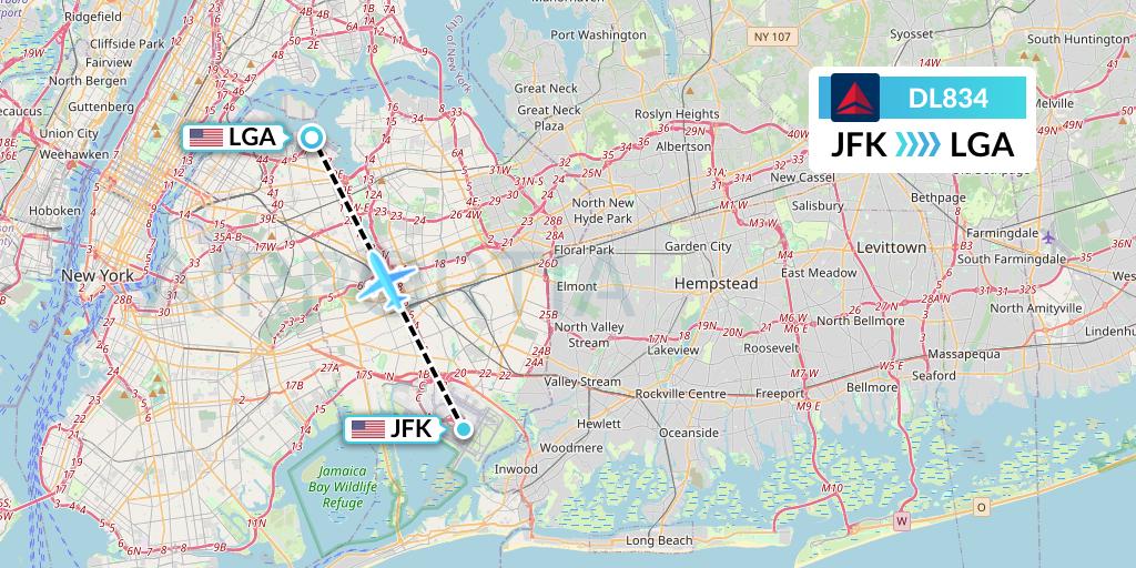 DL834 Delta Air Lines Flight Map: New York to New York