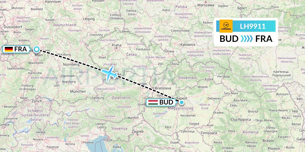 LH9911 Lufthansa Flight Map: Budapest to Frankfurt