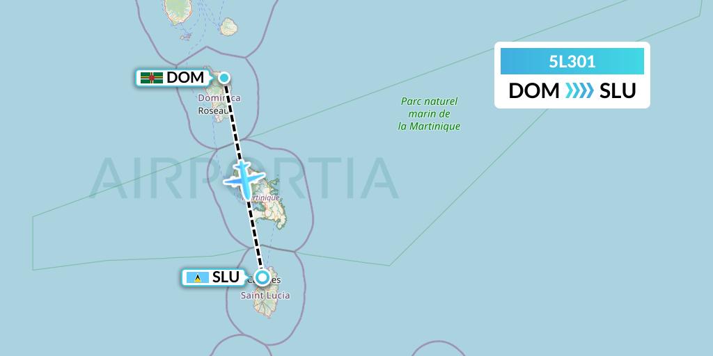5L301 Fly Salone Airlines Limited Flight Map: Dominica to Castries