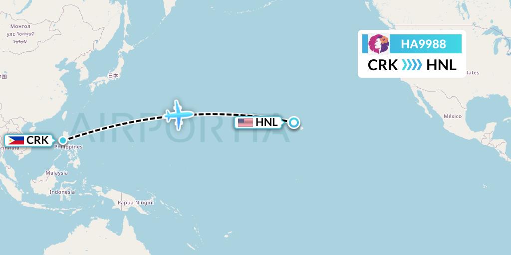 HA9988 Hawaiian Airlines Flight Map: Angeles City to Honolulu