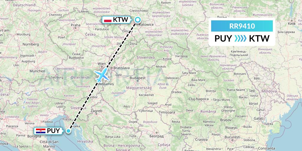 RR9410 Royal Air Force Flight Map: Pula to Katowice