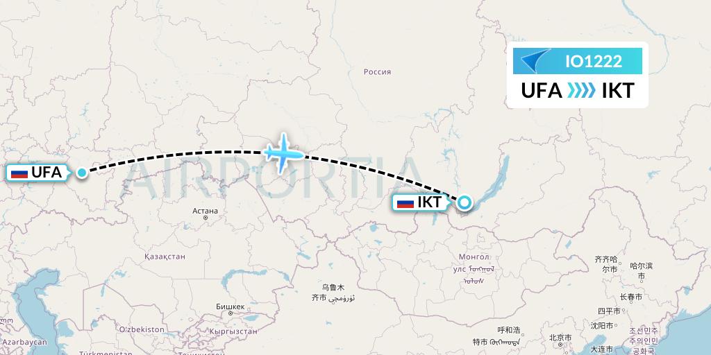 IO1222 IrAero Flight Map: Ufa to Irkutsk