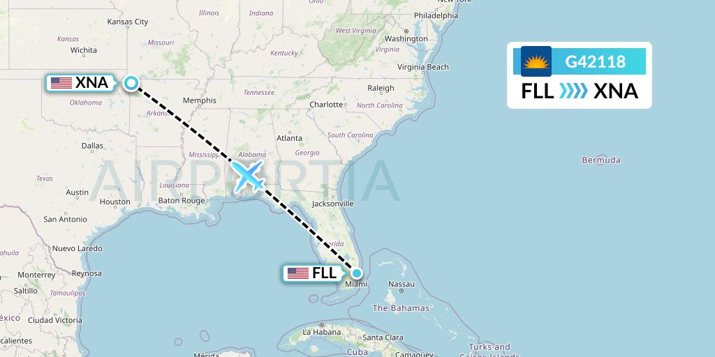 G42118 Allegiant Air Flight Map: Fort Lauderdale to Bentonville