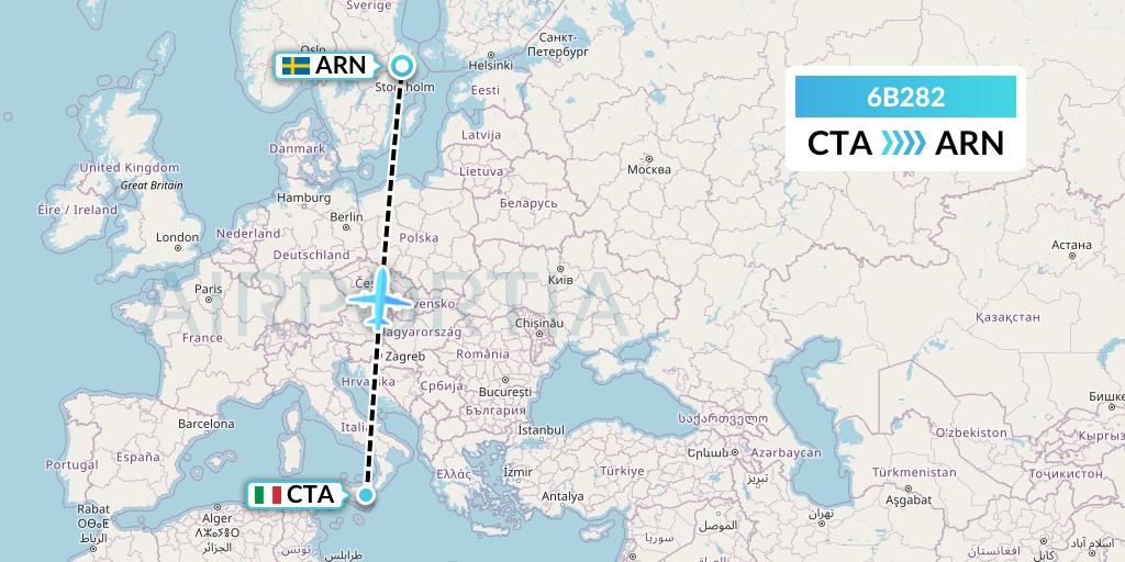 6B282 TUI fly Nordics Flight Map: Catania to Stockholm