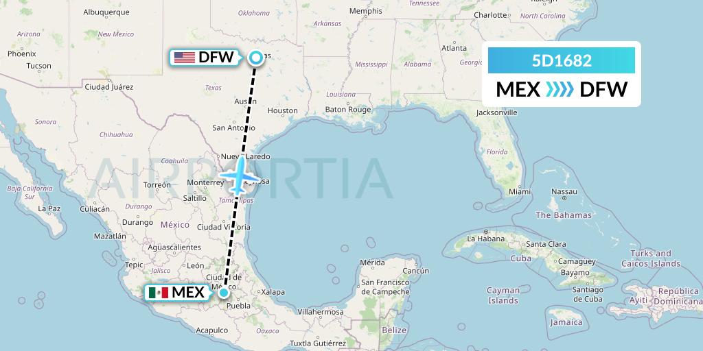 5D1682 Aeromexico Connect Flight Map: Mexico City to Dallas