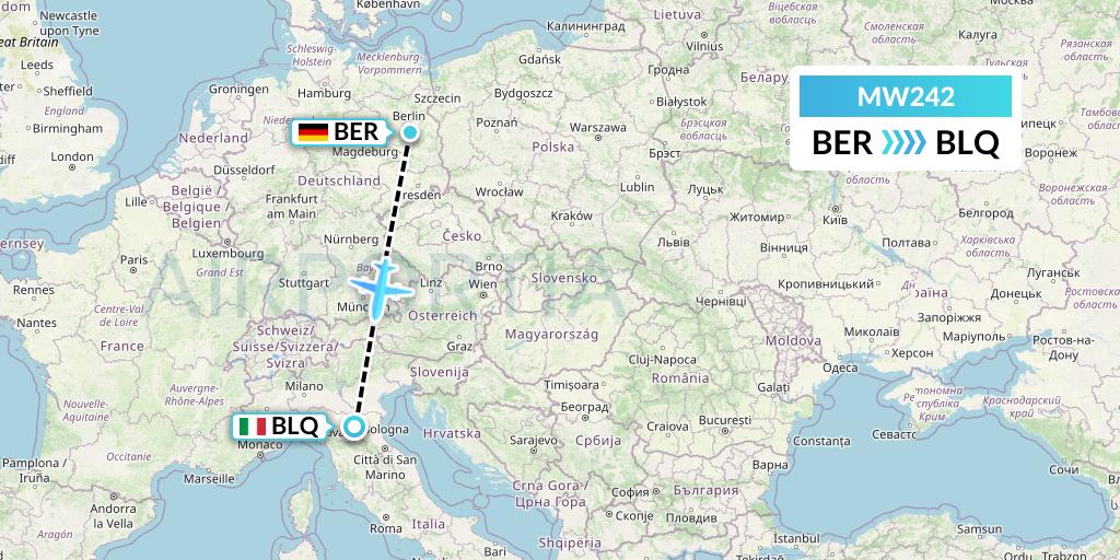 MW242 Mokulele Flight Service Flight Map: Berlin to Bologna