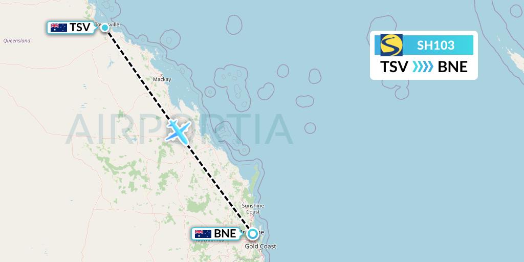 SH103 Sharp Airlines Flight Map: Townsville to Brisbane