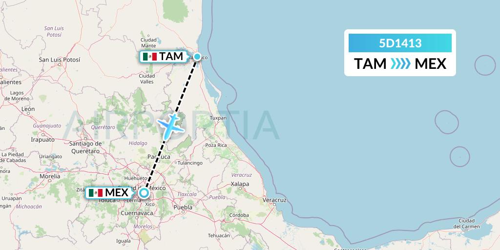 5D1413 Aeromexico Connect Flight Map: Tampico to Mexico City