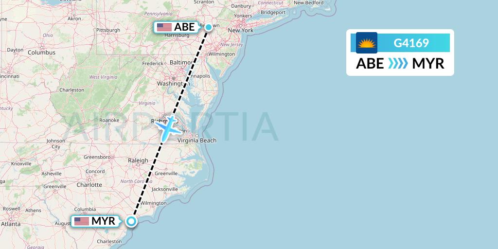 G4169 Allegiant Air Flight Map: Allentown to Myrtle Beach