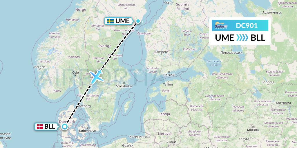 DC901 Braathens Regional Flight Map: Umea to Billund
