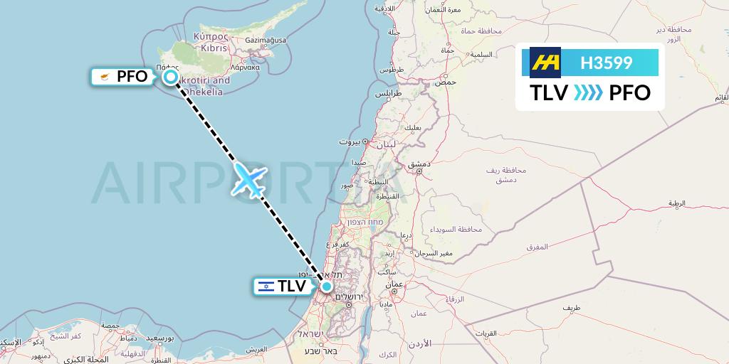 H3599 Harbour Air Flight Map: Tel Aviv to Pafos