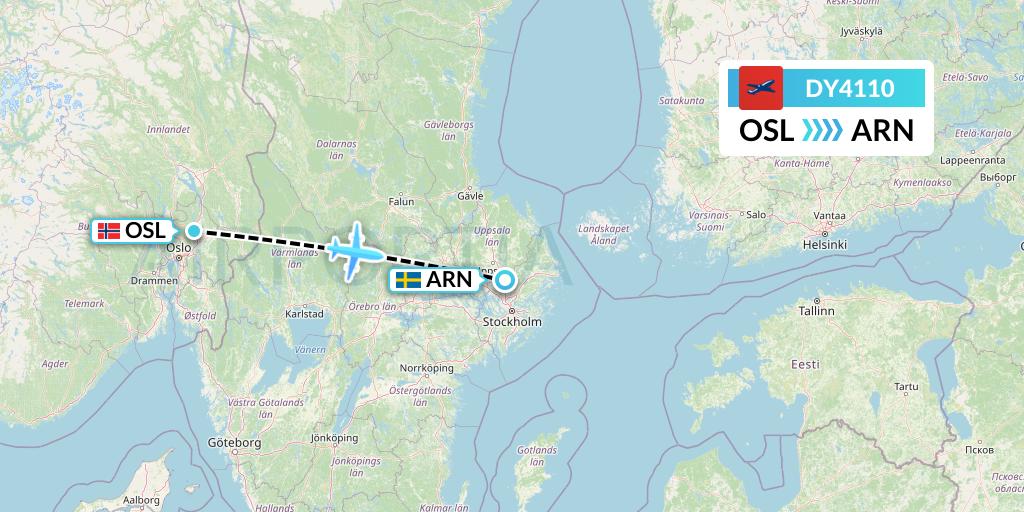 DY4110 Norwegian Flight Map: Oslo to Stockholm