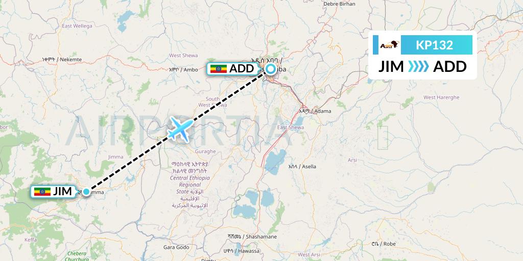 KP132 ASKY Flight Map: Jimma to Addis Ababa