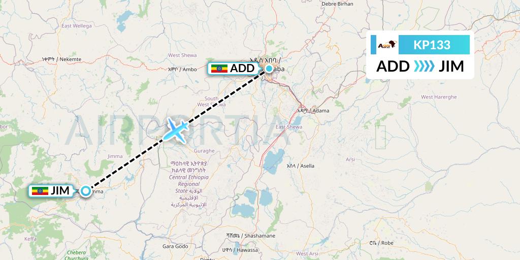 KP133 ASKY Flight Map: Addis Ababa to Jimma