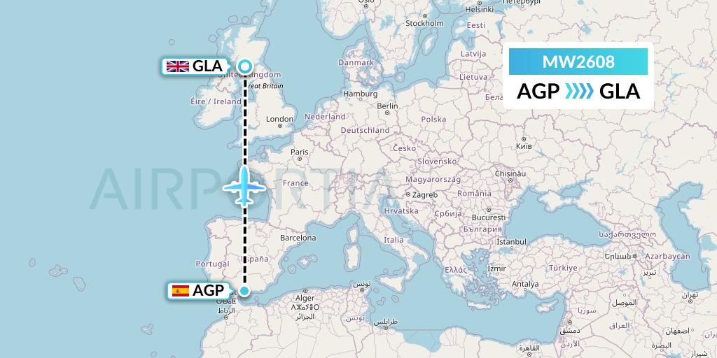 MW2608 Mokulele Flight Service Flight Map: Malaga to Glasgow