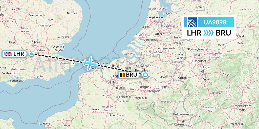 UA9898 United Airlines Flight Map: London to Brussels