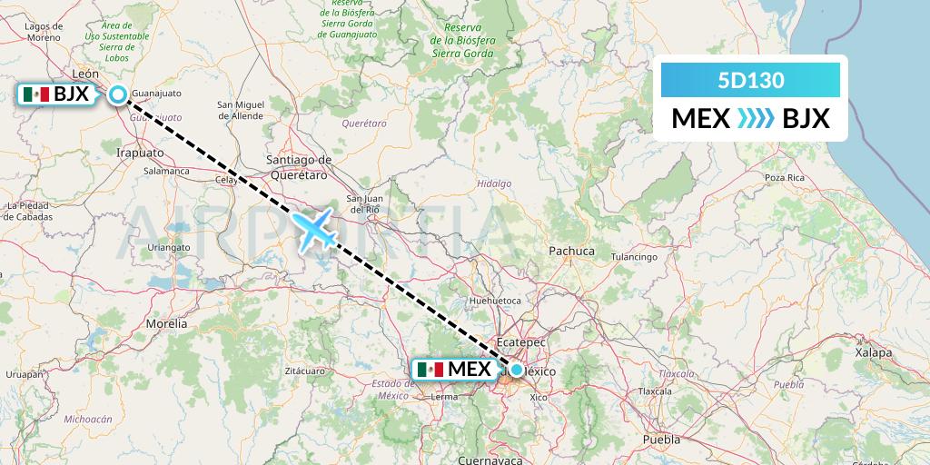 5D130 Aeromexico Connect Flight Map: Mexico City to Silao