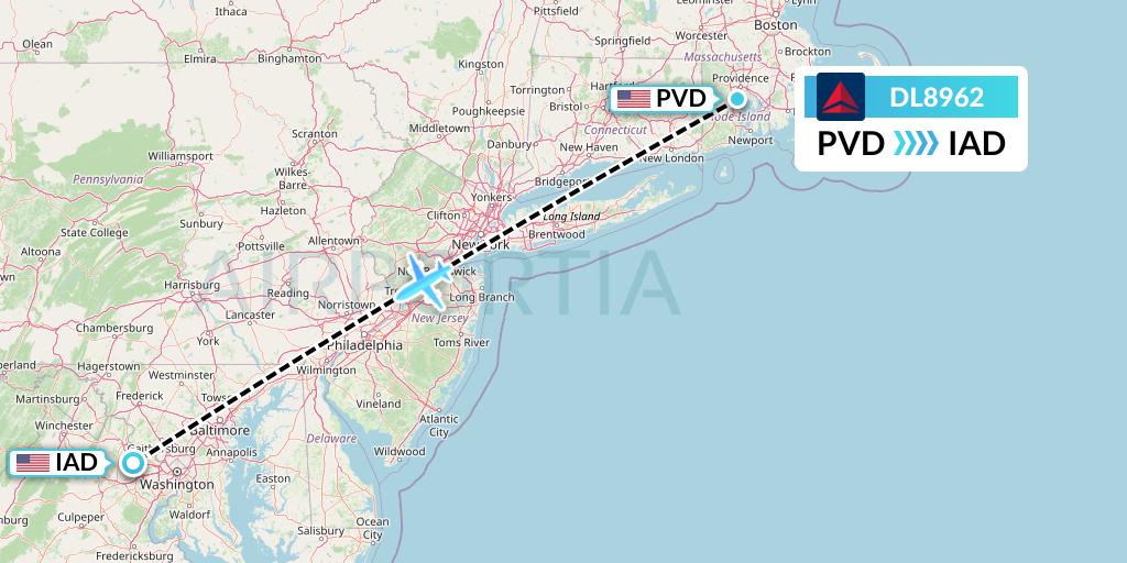 DL8962 Delta Air Lines Flight Map: Providence to Washington