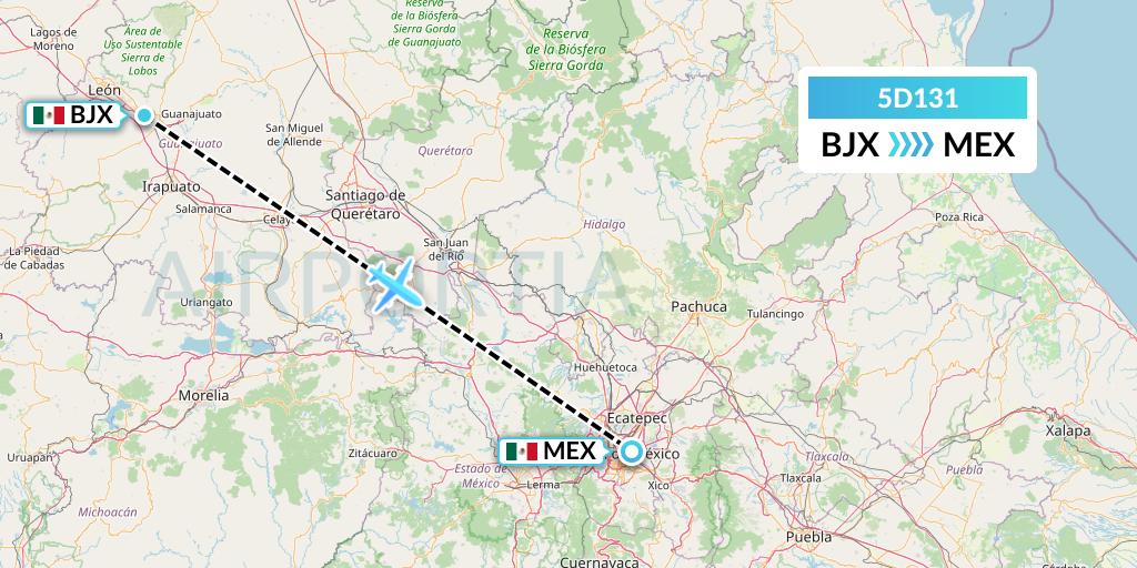 5D131 Aeromexico Connect Flight Map: Silao to Mexico City