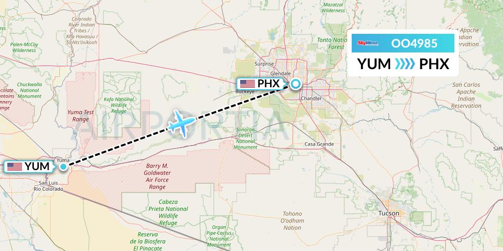 OO4985 SkyWest Airlines Flight Map: Yuma to Phoenix