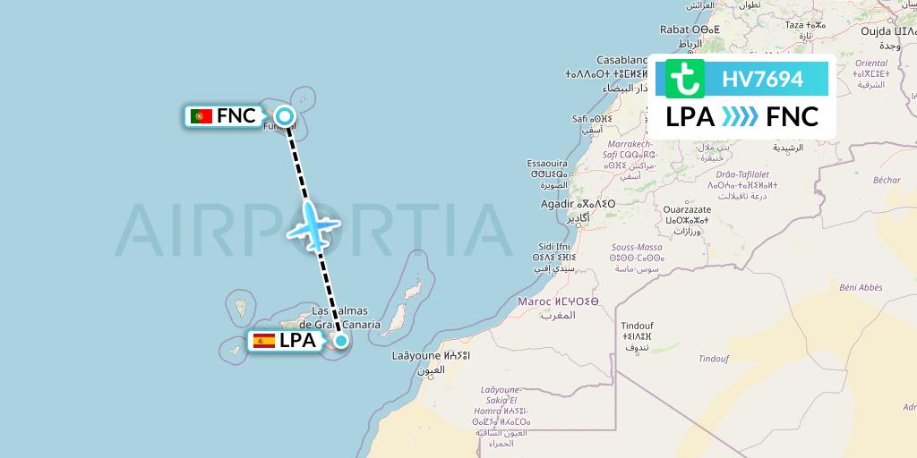 HV7694 Transavia Flight Map: Las Palmas to Funchal