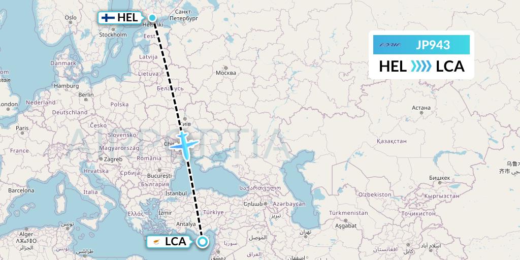 JP943 Adria Airways Flight Map: Helsinki to Larnaca