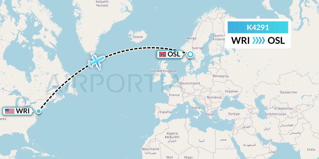 K4291 Kalitta Air Flight Map: Wrightstown to Oslo