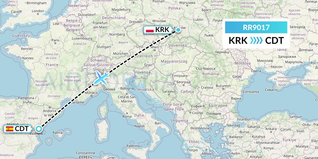 RR9017 Royal Air Force Flight Map: Krakow to Castellon de la Plana