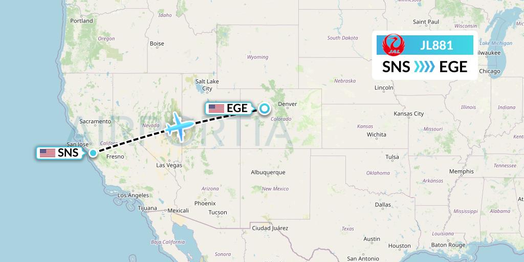 JL881 Japan Airlines Flight Map: Salinas to Eagle