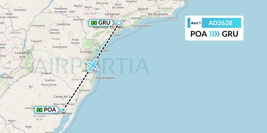 AD2628 Flight Status Azul Brazilian Airlines: Porto Alegre to Sao Paulo ...