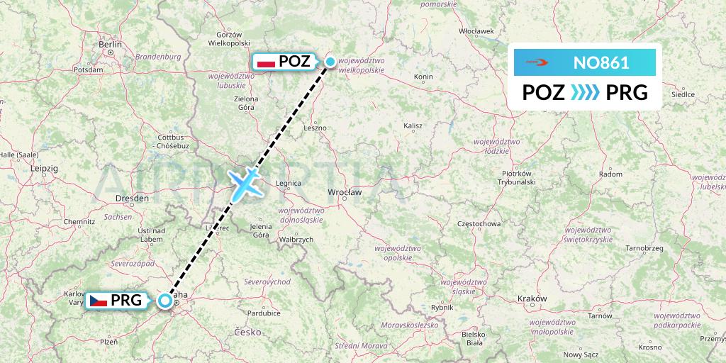 NO861 Neos Flight Map: Poznan to Prague