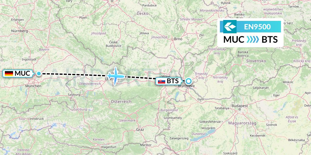 EN9500 Air Dolomiti Flight Map: Munich to Bratislava