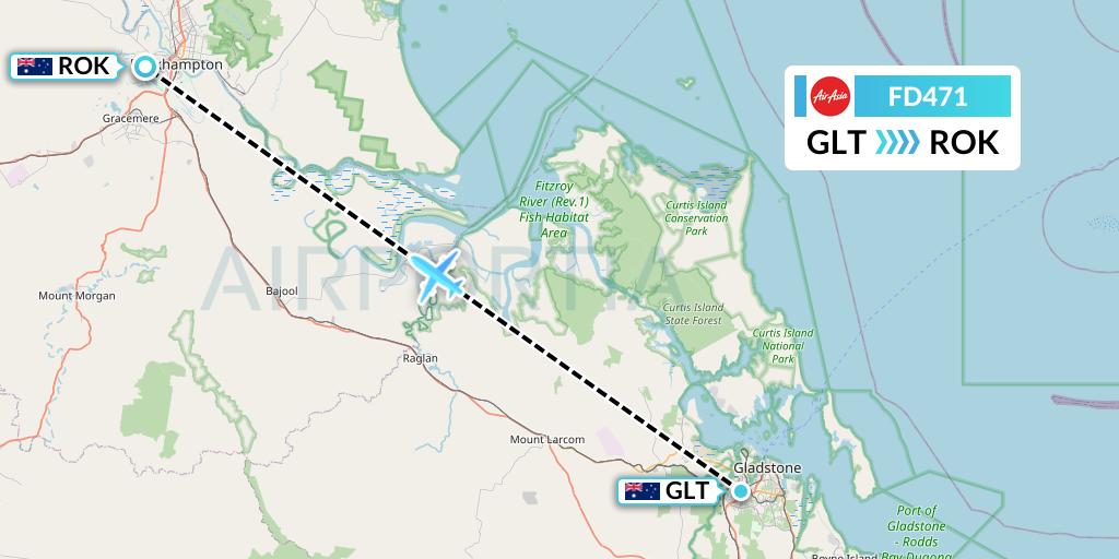 FD471 Thai AirAsia Flight Map: Gladstone to Rockhampton