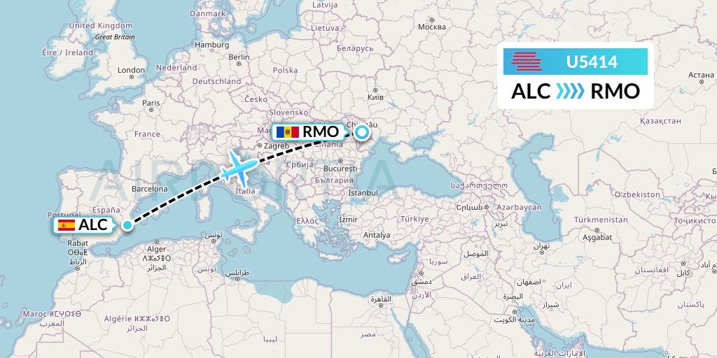 U5414 Karinou Airlines Flight Map: Alicante to Chisinau