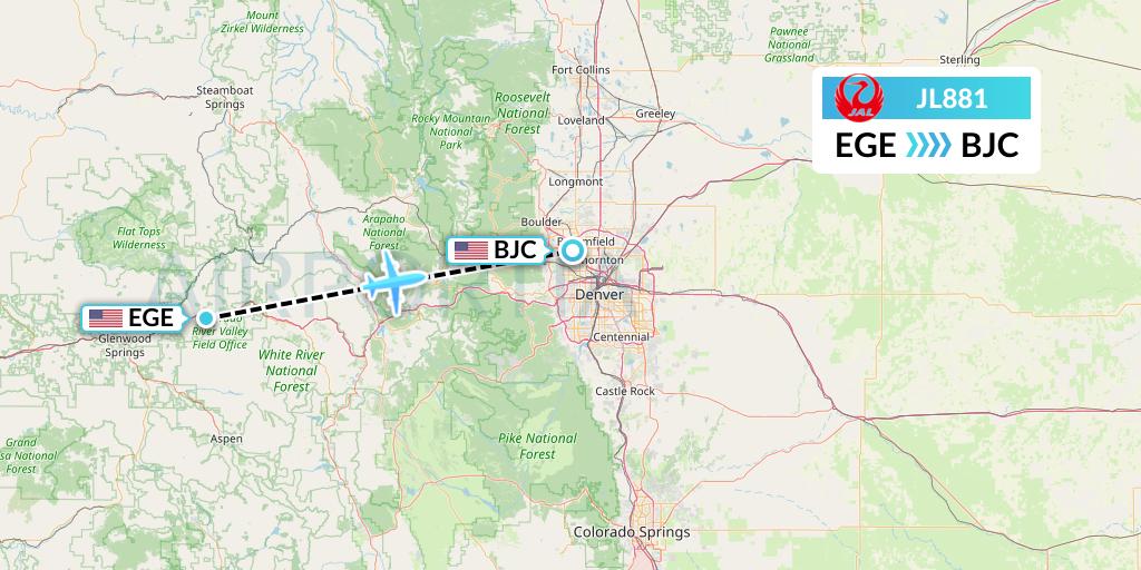JL881 Japan Airlines Flight Map: Eagle to Denver