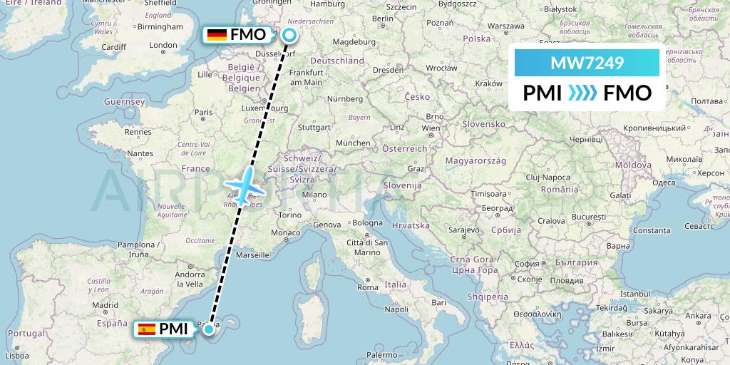 MW7249 Mokulele Flight Service Flight Map: Palma de Mallorca to Munster