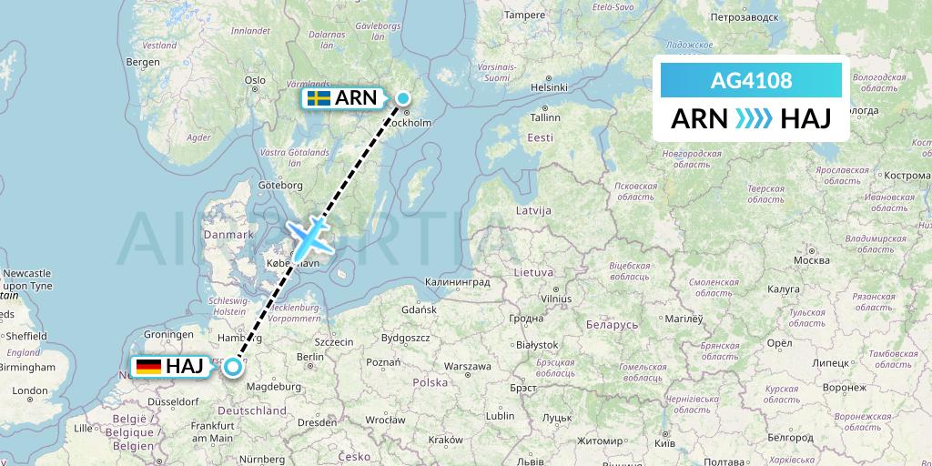 AG4108 Aruba Airlines Flight Map: Stockholm to Hannover